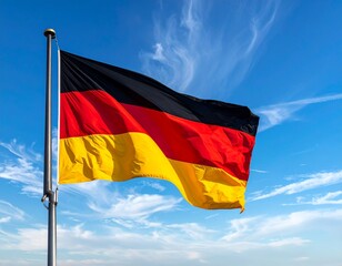 Flag of Germany Waving in the Blue Sky

