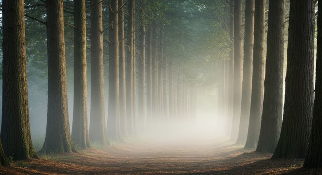 Mystical forest path with soft light