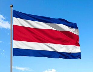 Naklejka premium Flag of Costa Rica Waving in the Blue Sky