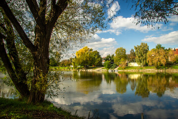 Autumn landscape with a dam