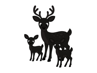 Silhouette of wild animals deer set