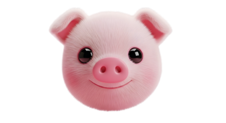 Cute pink pig face with big eyes isolated on transparent background