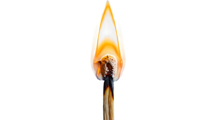 Close up of a lit match with a bright orange flame isolated on transparent background