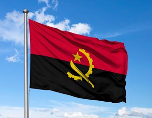 Flag of Angola Waving Against the Blue Sky