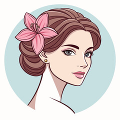 Beautiful woman with flower in hair, a symbol of beauty, health, and wellness isolated on white background