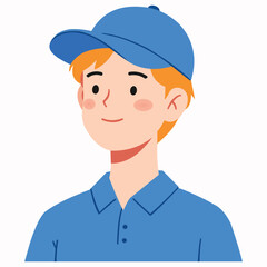 Creative design vector art of cartoon illustration of a young boy wearing a blue cap and polo shirt, smiling warmly