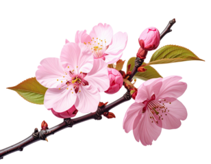 Delicate pink blossoms on a branch, highlighted against black