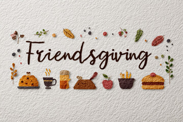 Friendsgiving flat lay with autumn leaves and food a festive gathering concept for social media isolated on white background