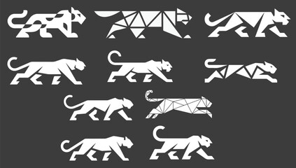 Abstract geometric tiger silhouettes collection diverse poses majestic wild feline art © SMFARHANTANVIR