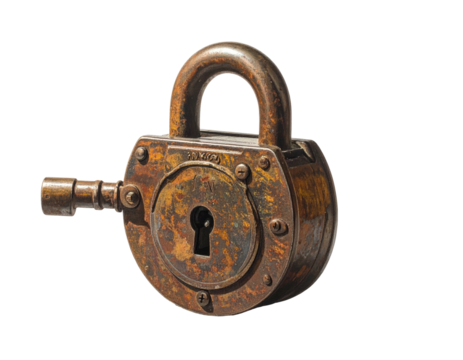 Rusty antique padlock, round body