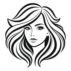 Stunning woman with wavy hair, a detailed black and white portrait isolated on white background, perfect for beauty or fashion related designs