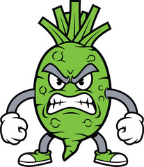  Angry Green Root Vegetable Mascot Cartoon Vector illustration