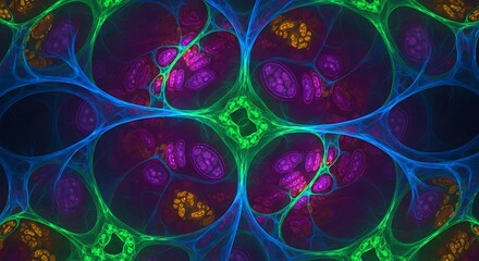 Abstract Fractal Art with Swirling Purple and Green Patterns.