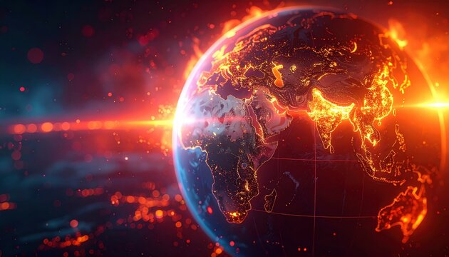 Glowing Earth showing disease spread using AI and advanced technology