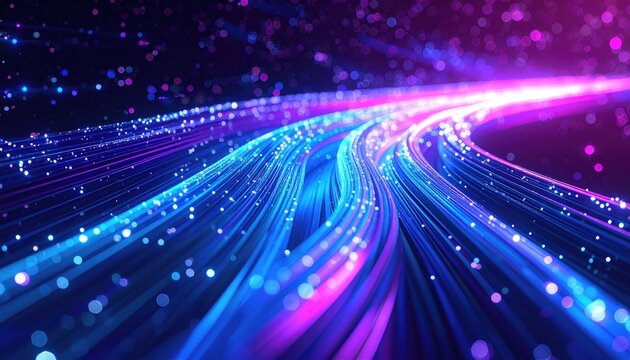 Glowing fiber optic cables creating a futuristic internet network