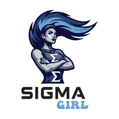 Sigma Girl Mascot Logo - Strong Female Character with Dynamic Hair