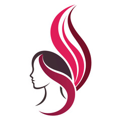 Elegant woman with stylized hair in shades of pink and purple, a symbol of beauty, fashion, and feminine grace isolated on white background