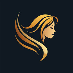 Golden haired woman with flowing locks, a symbol of luxury, beauty, and feminine allure against a dark backdrop, captivating design