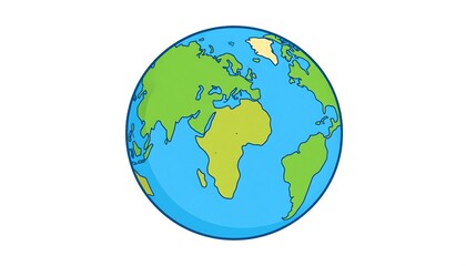Cartoon illustration of the earth with continents, globe on white background
