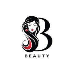 Charming beauty logo featuring a womans profile integrated with the letter b, isolated on white background for versatile use