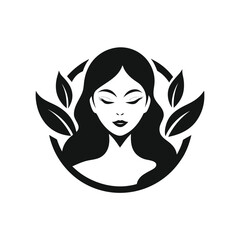 Elegant woman with leaves logo isolated on white background a symbol of beauty, nature, and wellness for your brand identity