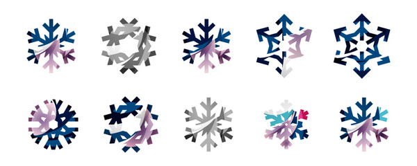 Snowflake, Snowflake Vector Icon Pack – Winter Snowflake Design, Christmas Decoration, Seamless Pattern, Festive Template Set