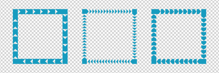 Fototapeta premium arrow frame vector border set with square geometric decorative shapes, modern flat design on a transparent background.