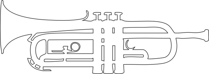 Trumpet outline silhouette showing valves, tubing, and bell in contour style.