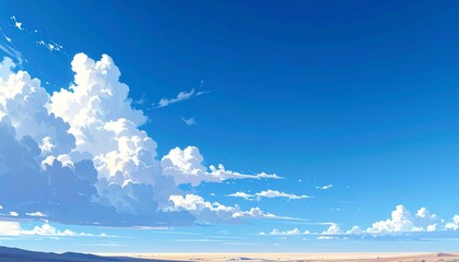 Beautiful Sky with Clouds and Landscape, Anime Style, Artistic Illustration