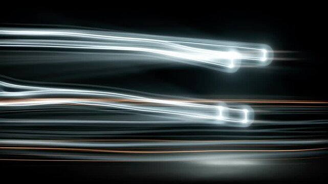 Black Friday dynamic light trails on black: flowing neon lines sweep across a dark canvas; sleek looping header for sales, banners and website hero sections