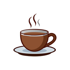 Obraz premium Illustration of a brown coffee cup with steam on a saucer against a white background image view