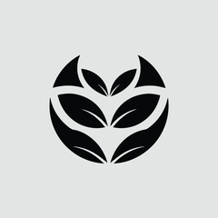 Abstract leaf logo in black and white isolated on white background, ideal for ecofriendly or sustainable business
