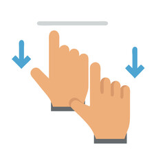 Fototapeta premium Illustration showing two hands swiping down with arrows indicating the movement direction on a white background