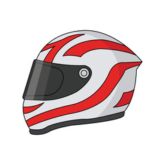 Racing Helmet Vector Illustration with Red Stripes Motorsport Safety Gear and Biker Protection Design