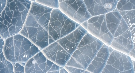 Cracked ice surface of frozen lake baikal in winter, siberia, russia, with beautiful patterns and textures creating a unique natural background
