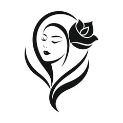 Elegant woman with a rose in her hair, a symbol of beauty and femininity, isolated on white background, a timeless and classic image