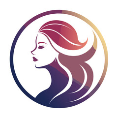 Stylish woman profile logo design isolated on white background, embodying beauty, elegance, and modern aesthetics in a circular emblem