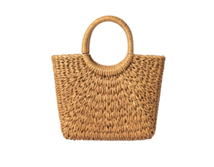 Light beige straw tote bag with large round handle