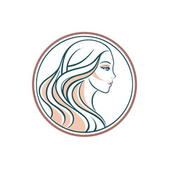 Delicate woman profile logo design isolated on white background, capturing beauty, grace, and feminine charm in a circular frame