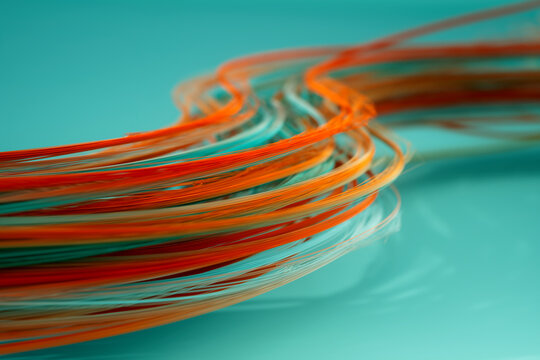 3D abstract fiber with orange and turquoise flow