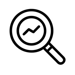 Magnifying glass icon displaying a rising trend line for business analysis and data examination tool