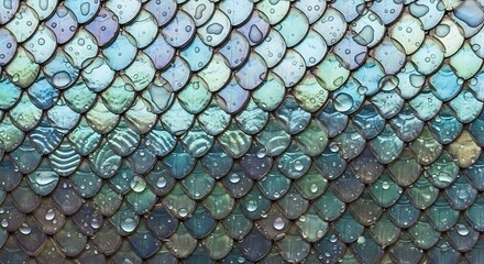 Iridescent Mermaid Scale Texture Background with Blue Green and Purple Hues.