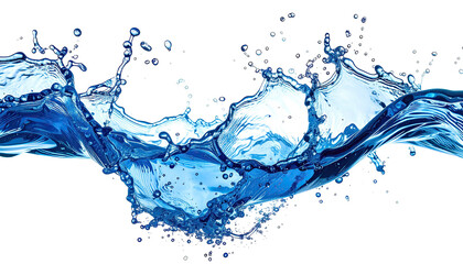 Water splashes, flowing blue liquid