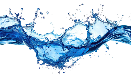 Water splashes, flowing blue liquid