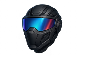 Tactical sci-fi helmet with futuristic blue visor