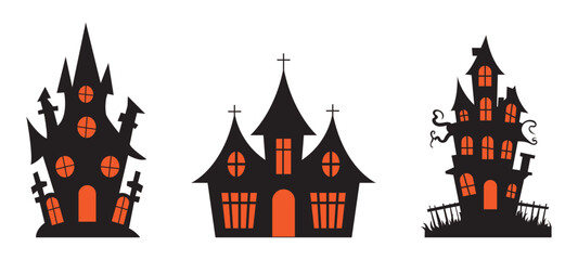 spooky silhouetted haunted houses for halloween. house icons set