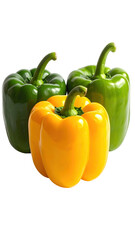 Three bell peppers, green and yellow, close-up