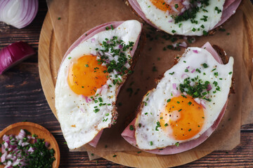 The Strammer Max sandwich, traditional dish in Germany Berlin and Saxon region	