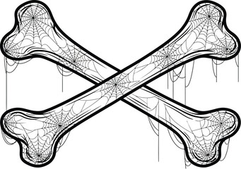 Crossed bones with spiderwebs for halloween decoration art