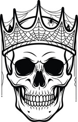 Skull wearing a crown with spiderweb design illustration